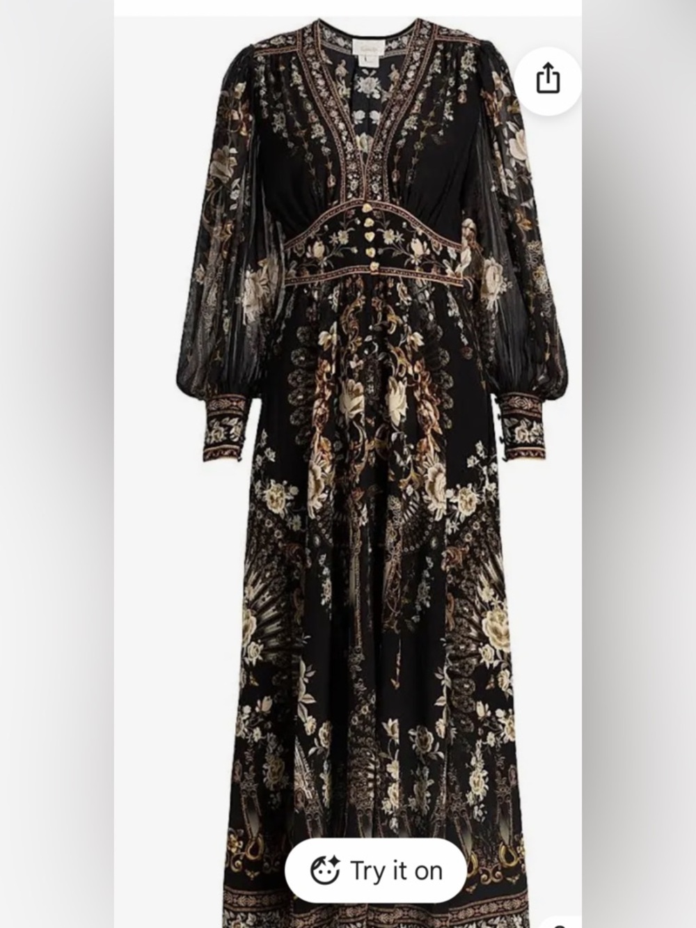 Camilla Black Floral Maxi Dress with Gold and Cream Details
